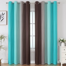 Estelar Textiler Brown and Teal Gradient Blackout Curtains for Bedroom, Ombre Thermal Insulated Noise Reducing Blackout Drapes for Living Room, Full Room Darkening Grommet Curtains, 52Wx84L, 2 Panels