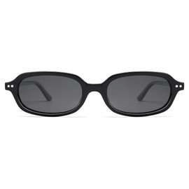 Appassal Retro Rectangle Sunglasses Womens Small Polarized Square Sunnies AP3729,Black/Grey