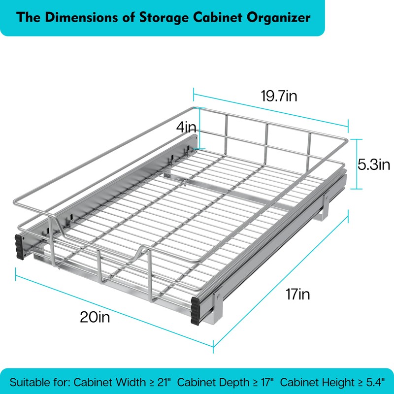Pull Out Cabinet Organizer 20" W X 17" D, Slide