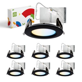 ASD LED Recessed Lighting 6 Inch, Round Commercial Downlight, Mini Panel with Baffle Trim, 6" 15W 120-277V CCT Selectable 2700/3000/3500/4000/5000K, Dimmable Ceiling Light Fixture, White, ETL, 6 Pack