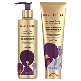 Kit de champú y acondicionador sin sulfato Pantene, con aceite de argán, Serie Oro Pro-V, para cabello natural y rizado texturizado, 16.9 fl oz, kit