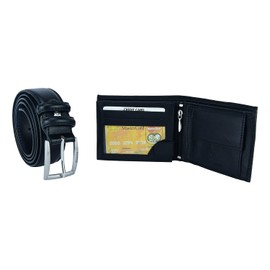 Laura Biagiotti Mens Gift Box Leather Belt and Wallet, black wallet leather, Elegant