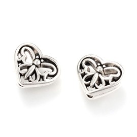 Fashewelry 50Pcs Antique Silver Hollow Heart Spacer Beads Tibetan Metal Butterfly Pattern Loose Beads 10x12mm for Jewelry Making