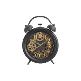 ZJMTOCYU Vintage-Inspired 12" Round Table Clock with Unique Gear Mechanism, Non-Ticking Movement, Dark Brown Finish