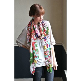 Anika Dali Women's Emma Colorful Floral Print Scarf, Soft, Lightweight, Sheer, Oversize, Multicolor