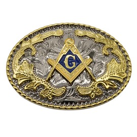WMG Masonic Mason Symbol Logo Large Huge Rodeo Western Gold Tone Belt Buckle