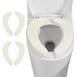 2 Sets Thicker Bathroom Toilet Seat Cover Pads, Soft Warmer Flannel Toilet Seat Cushion Cover with Memory Foam, Easy-Install Self-Adhesive Washable Comfortable Toilet Lid Seat Cover (Off-White)