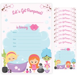 Spa Day Style 1 Happy Birthday Invitations Invite Cards (10 Count) With Envelopes Boys Girls Kids Party (10ct)