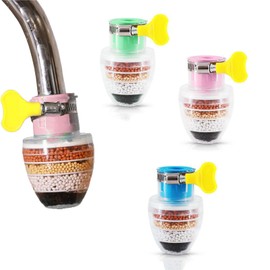 3 Stück Filterarmaturen für Trinkwasser, Aktivkohle-Wasserfilter mit 6-lagiger Filtration, Wasserfilterzubehör für die Küche (Blau, Grün, Rot)