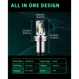 GLL 1pc BA20D LED Headlight CPS 1860 4SMD H616 High/Low Beam Motorcycle Headlight Bulbs 1500 Lumens 6500K