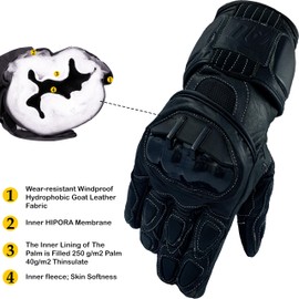 Black Motorcycle Leather 100% Genuine Cowhide Bikers Gloves Motorbike Kevlar Protection (Black, Small)