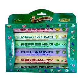Tulasi Premium Aromatherapy Incense Sticks - Energising, Relaxing, Refreshing, Sensuality, Meditation & Stress Relief Mixed Scents, Hand Rolled with Natural Oils 120 Incense Sticks, 6 in 1 Gift Pack