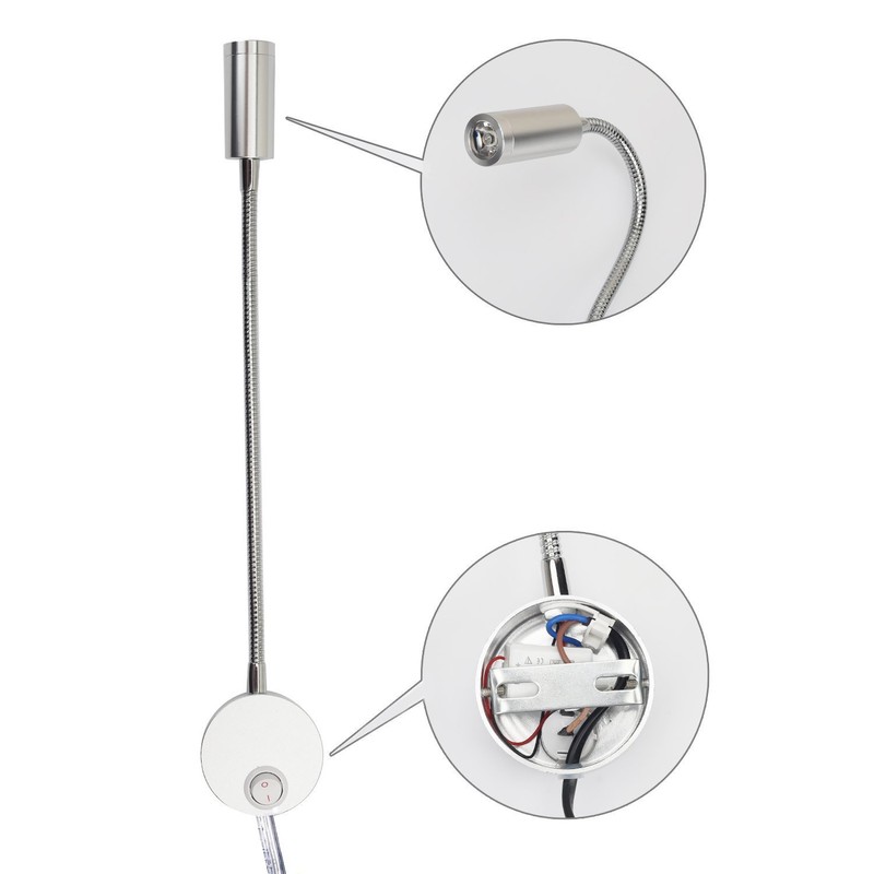 WeFoonLo 3W Wall Mounted Reading Light Flexible Gooseneck LED Sconce