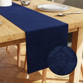 Encasa XO Dining Table Runner | Embossed Velvet | 32x150 cm | Navy Blue Color with Premium Polyester - Machine Washable