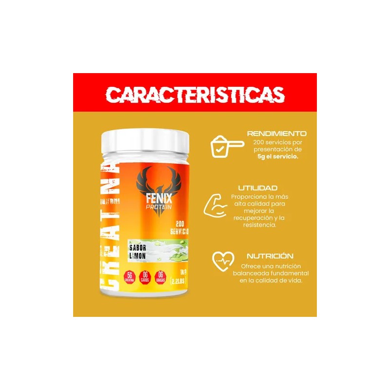 Creatina Monohidratada Fenix Protein 1kg 200 Servicios