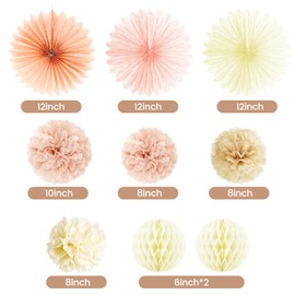 Champagne-Gold Beige Retirement Party Decorations, Happy Retirement Decorations for Women with Banner, Honeycomb Ball, Paper Lanterns, Tissue Pom Poms, Retire Party Supplies