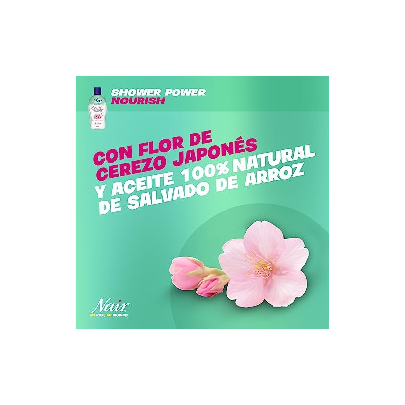 Nair Crema Depiladora Shower Power con Flor de Cerezo Japonés,