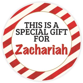 This is a Gift for Zachariah - Circle Sticker Decal 3 Inch - Candy Cane Merry Christmas Gift Tag Present Tree Holiday Custom Name Santa Claus
