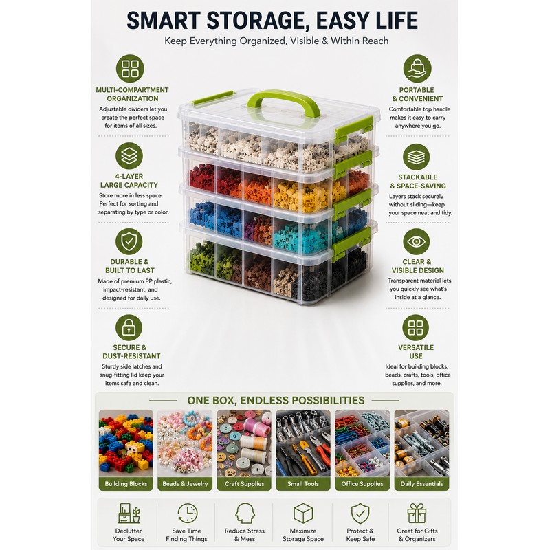 Transparent Plastic Storage Box with Green Drawer Portable Storage Organizer