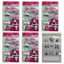 K-827S Core Zipper Bag, Panda Pattern, Height 7.9 x Width 5.5 inches (20 x 14 x 0.04 mm), Mask, Ceremonial Bags, Parts, Small Storage, Organization, Plastic Bags, Set of 15 x 5, Total of 75 Sheets