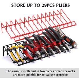 EMENTOL 29 Slots Plier Organizer Rack, Red/Black, Stores Spring Loaded, for Toolbox Drawer or Workbench, 2 Pack - 14.9" × 5.7" × 2.4" and 15.7" × 5.7" × 2.4"