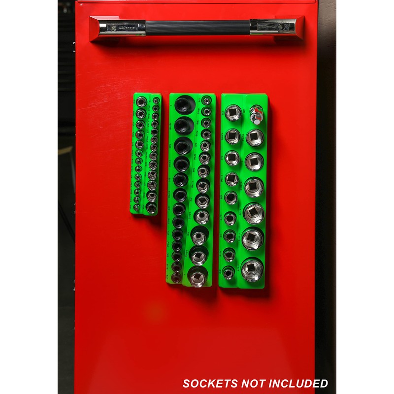 ARES 60007-26-Piece 3/8 in SAE Magnetic Socket Organizer -GREEN -Holds