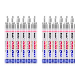 Silver Paint Markers, 12 Pack Oil-Based Waterproof Quick Dry Permanent Paint Pen Set for Rocks Painting, Wood, Fabric, Plastic, Canvas, Glass, Mugs, Metal, Tire, Stone, DIY Craft