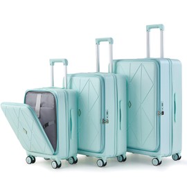 Physport Luggage Sets 3 Piece(20/24/28), Expandable Carry On Luggage with TSA Lock Airline Approved, 100% PC Hard Shell and Lightweight Suitcase with Front Pocket and Spinner Wheels, Mint Green