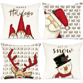 ALINK Pack of 4 Christmas Cushion Covers, Decorative Cushion, Xmas Decoration, Deer, White, Christmas Pillow Cushion Covers, Linen Christmas Decoration Cushion Cover, 45 x 45 cm