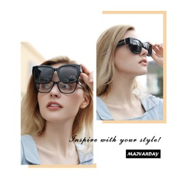 MAIVARDAY TR90 Polarized UV 400 Over Sunglasses, Over Sunglasses, For Driving, A1 Over Sunglasses + Black