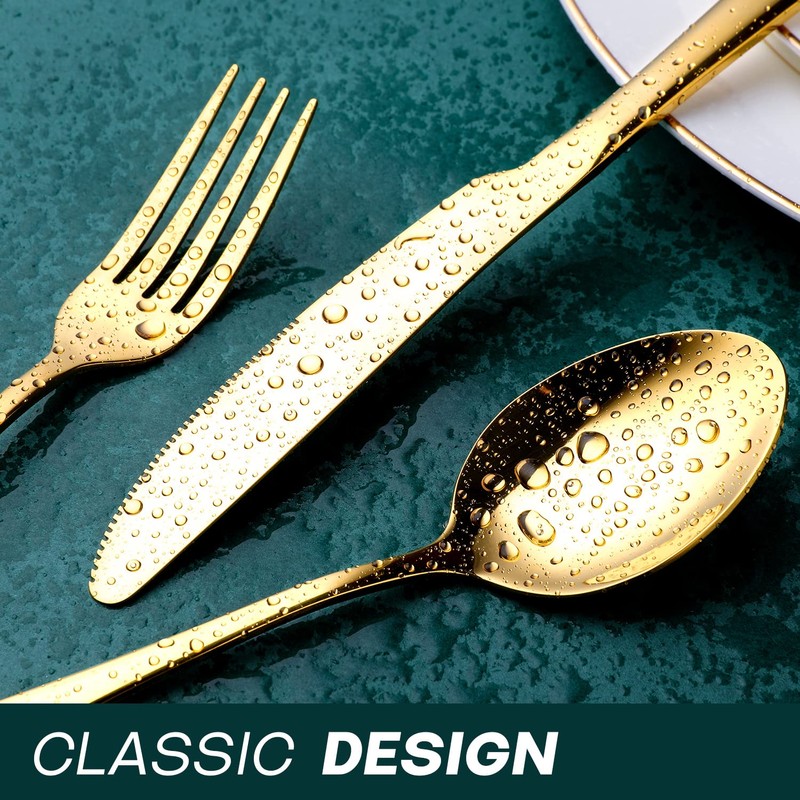 Gold Silverware Set, OGORI 24-Piece Gold Forged Stainless Steel Flatware