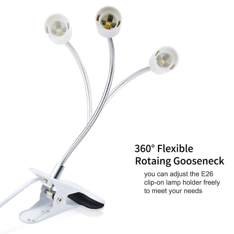 Bonlux E26 Clamp Lamp Fixture, Flexible Neck Clip Light Fixture