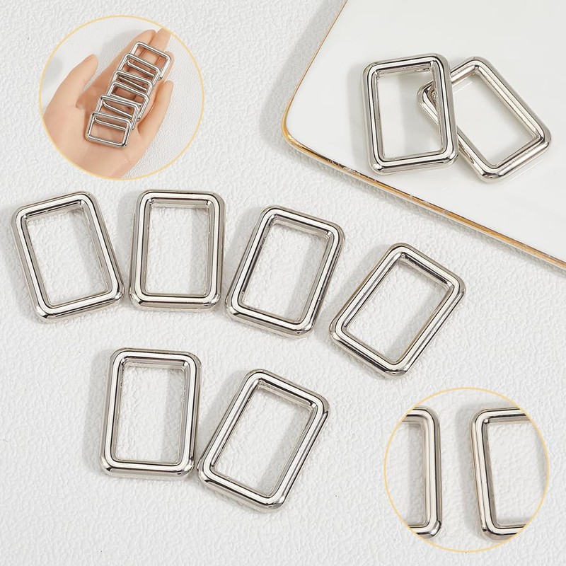 SOFPLATE 1 Box 8Pcs Silver Rectangle Buckle Ring Flat Metal