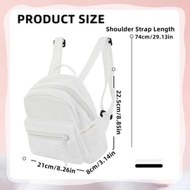 FuninCrea Corduroy Small Backpack for Women, Lightweight Casual Daypack Backpacks Women's Fashion Small Book Bag with Front Pocket for College Travel