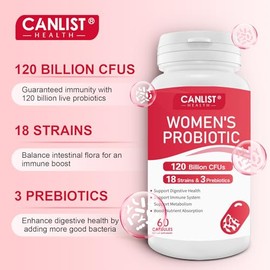 CANLIST Women's Probiotics 120 Billion CFUs 18 Strains 3 Prebiotics & Digestive Enzymes Contains Organic Prebiotic Cranberry Women's Health Digestive 