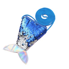 Atsabdas Mermaid Tail Coin Purse for Little Girls Sequin Crossbody Glitter Reversible Wallets Bag Kids Mermaid Birthday Party Favors(Blue)