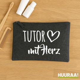 Huuraa Toiletry Bag Tutor with Heart Gift 1 Litre Charcoal Felt Tutor Gift Idea
