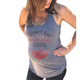Don't Eat Watermelon Seeds Women's Pregnancy Announcement Shirt Heather Gray Racerback Tank Top (NOT Maternity) (XL)