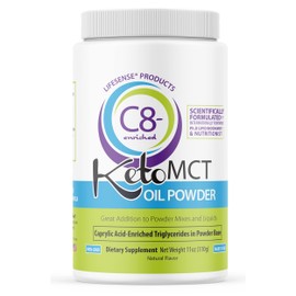 LifeSense C8 enriched MCT Oil Powder Unflavored Sourced from Coconut Oil, Keto-Friendly, Developed by PhD Nutrition in USA, Optimal Fuel for The Brain and Body