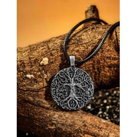 HAQUIL Vintage Antique Tree of Life Pendant Necklace, Faux Leather Cord, Vintage Antique Jewelry Gift for Women