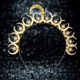 Gold hair bands crystal hair bands moon stars vintage court hair bands elegant aristocratic goddess statue hair bands photography drama performance (Gold, Free)