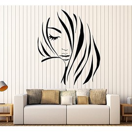 Vinyl Wall Decal Beauty Hair Salon Fashion Model Girl Hairdresser Stickers Large Decor (1124ig) Matte Black