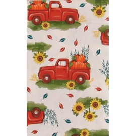 Hauling Pumpkins Through Sunflowers Vinyl Flannel Back Tablecloth (52" x 52" Square)