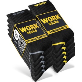 HELDENWERK 10 Pairs of Men's Premium Work Socks, Reinforced Work Socks Made of Breathable Cotton, Robust Work Socks with Comfort Waistband, 10 Pairs | (6 Pairs Black, 4 Pairs Black/Grey), 43 - 46
