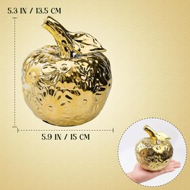 Folmywy Ceramic Apple Ornament Porcelain Fake Fruit Figurine 5.9 Inth Gold Flower Pattern Retro Apples Statue Artwork Decoration for Christmas Farmhouse Bedroom Desktop Decor