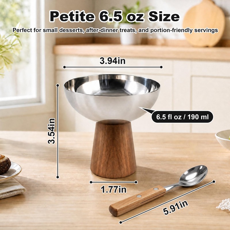 Lonshield Stainless Steel Dessert Bowls Set of 4 with Wooden