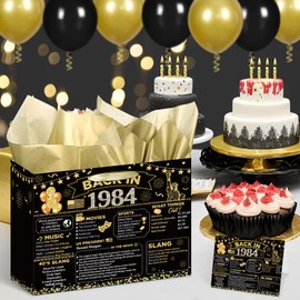 Yoirrat Black Gold 40th Birthday Gift Bag for Women Men Vintage 1984 Gift Bag with 40th Birthday Cards 40th Birthday Wrapping Paper Black Gold Paper Gift Bag for 40th Birthday Party Supplies