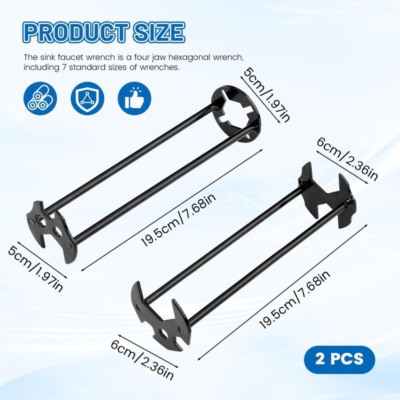 Huakaile 2 Pieces Multifunctional Sink Wrench Faucet Tool, Faucet Wrench
