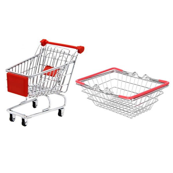 DOITOOL Mini Shopping Trolley For Chips, Mini Fry Basket, Snack Appetizer Serving Rack Shopping Basket, Metal Shopping Cart Supermarket Handcart Trolley