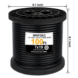 WRFDEC 100Ft 1/4" Black Vinyl Coated Wire Rope,7x19 Strand Aircraft Cable Wire for Cable Railing, Decking Stair Railing Balustrade DIY, Fencing,String Lignts Hanging,3/16" Thru 1/4"